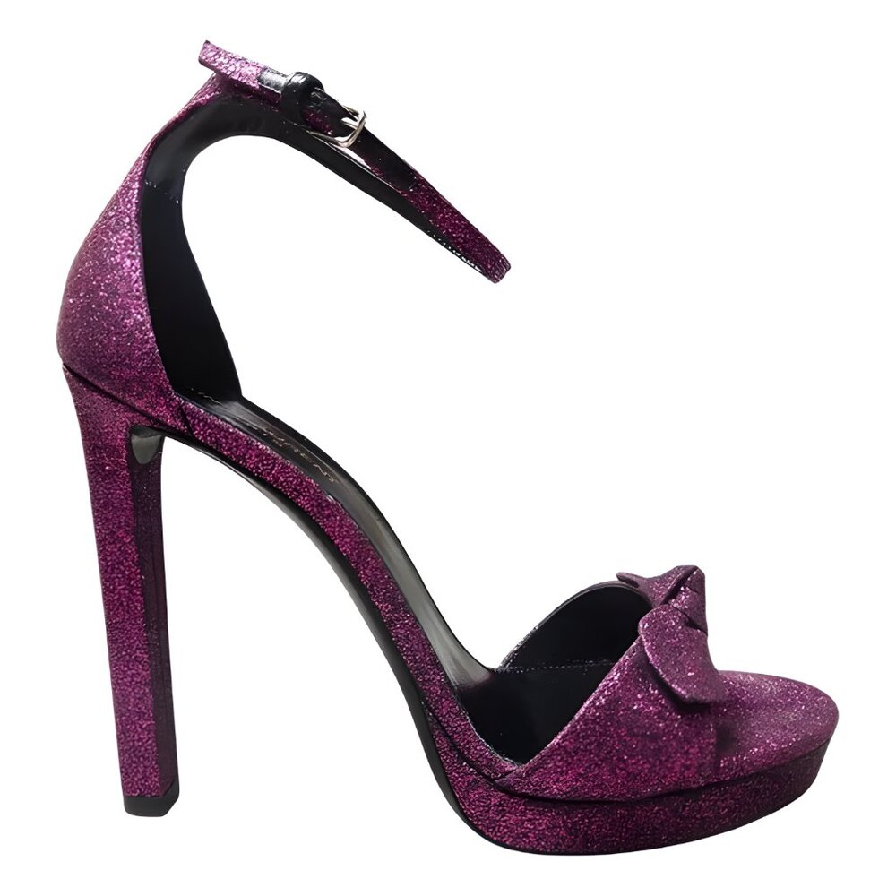 SAINT LAURENT | Hasar Glitter Platform Bow Heels Purple Size 40 / 9.5 - Picture 2 of 8